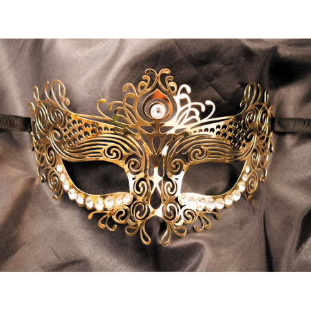 Masque vénitien Ornella rigide doré avec strass - HMJ-031B