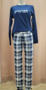Lingerie de nuit Pyjama haut bleu et pantalon à carreau blanc et bleu Boutique lingerie Pontchâteau